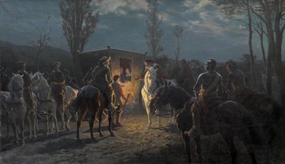 Escena nocturna. Jinetes detienen un carruaje noble de Julius von Blaas  